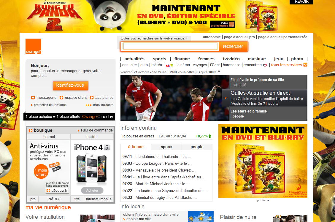 écran d'accueil du site Orange